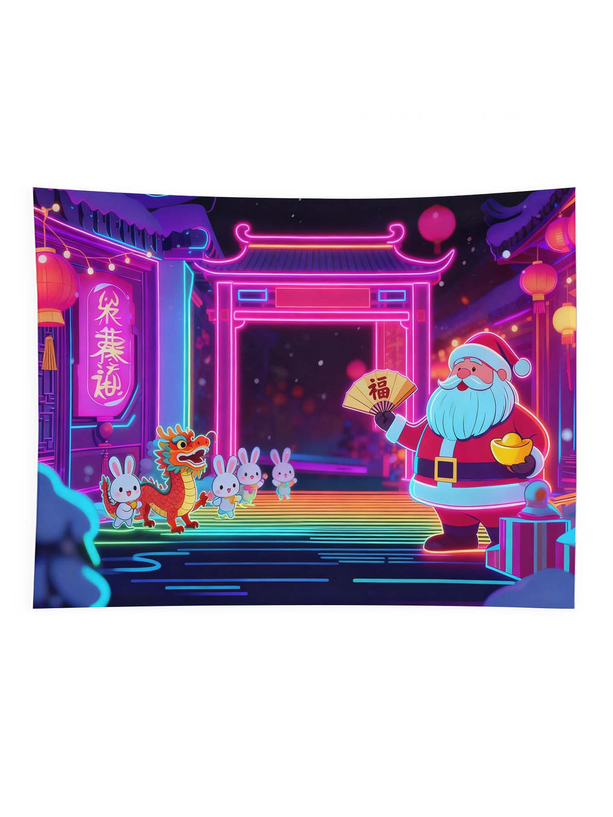 Custom fluorescent tapestry (peach velvet) (with hooks) (horizontal format) [Official orders from TEMU, TK, SHEIN]